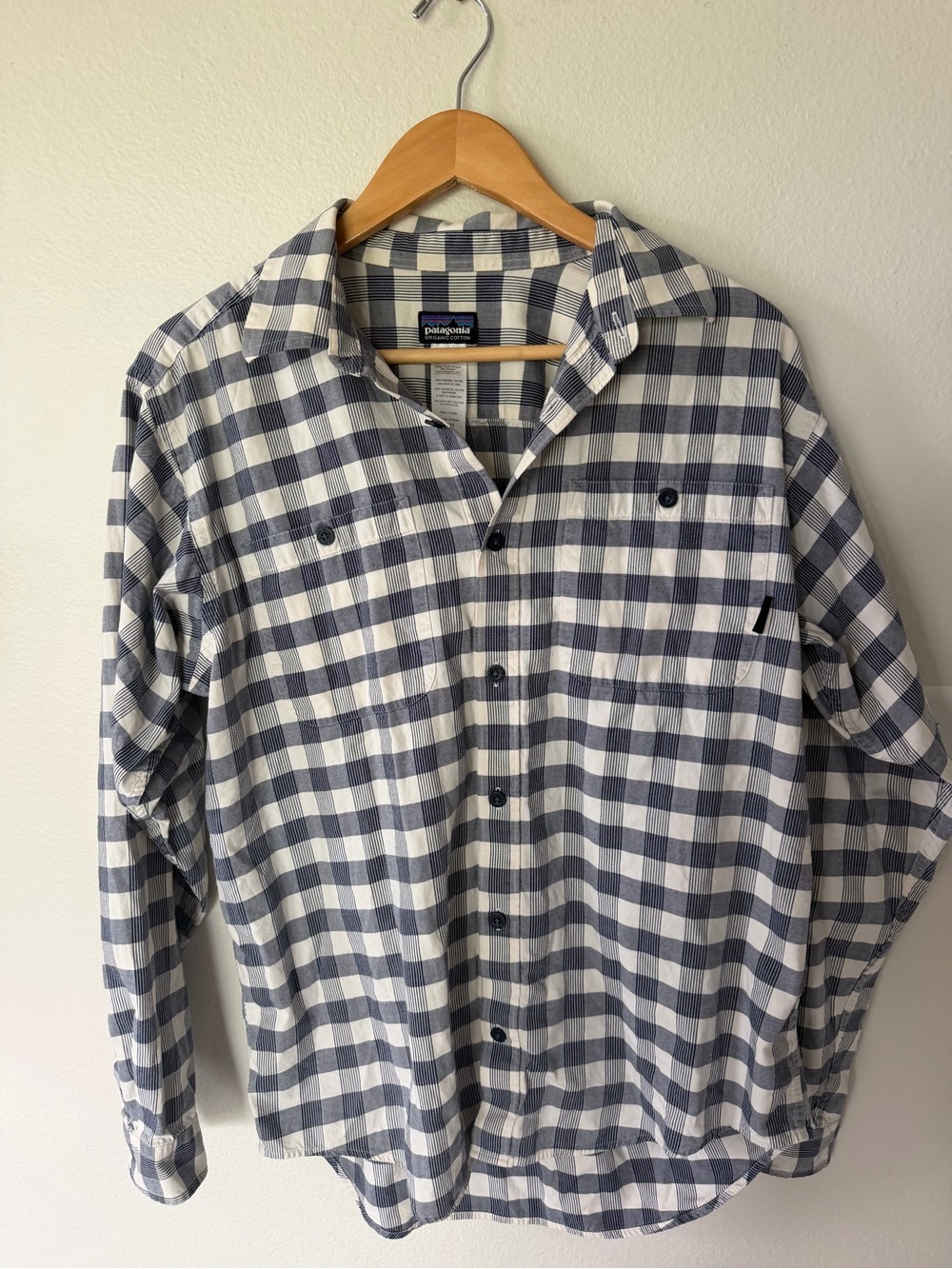 Patagonia Men’s Navy and White Check Button-Down Shirt